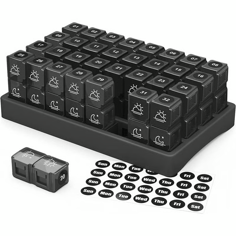 💊 Monthly AM/PM Pill Organizer – Twice-a-Day Medicine & Vitamin Storage with Stickers